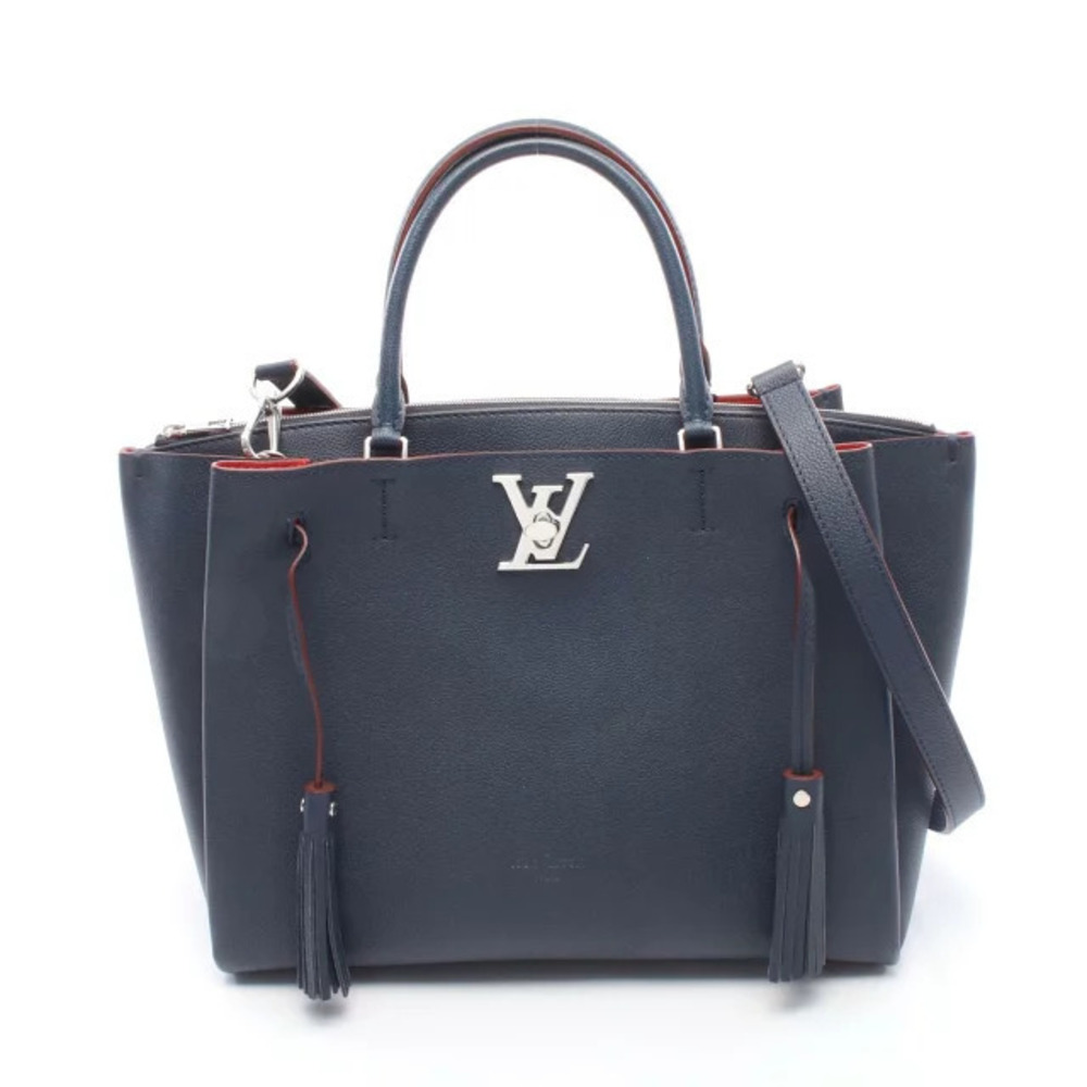 Louis Vuitton Lockmere Marine Blue Rouge Red Handbag Leather Navy Blue Red